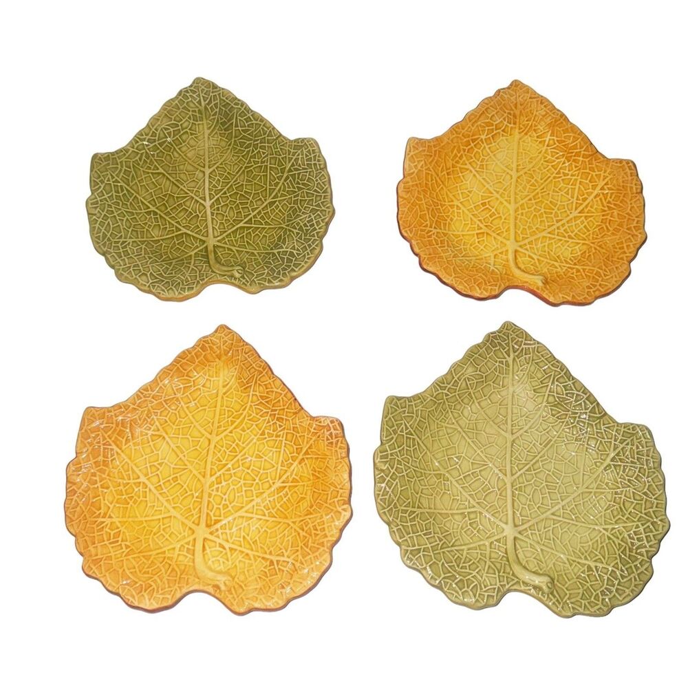 Vintage Laurie Gates Coronado Leaf Plates Set 4 Fall Thanksgiving Appetizer